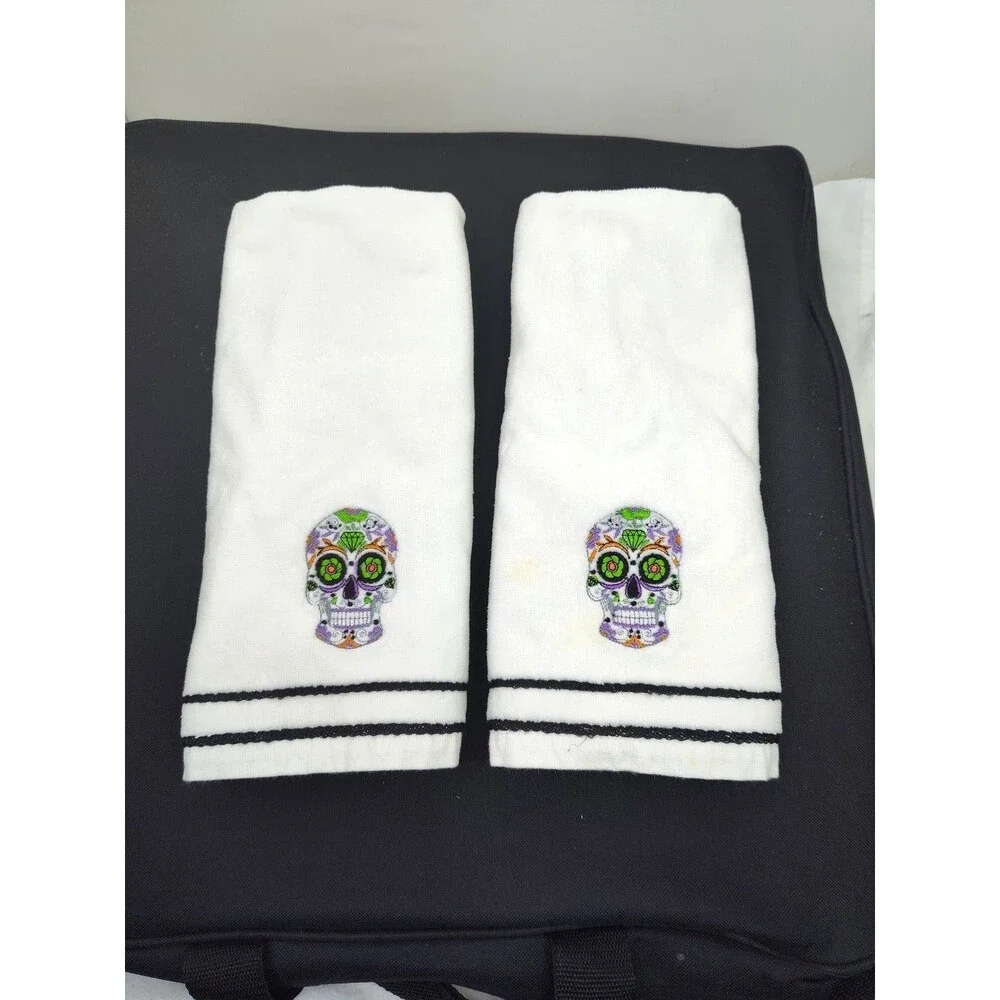 Kassa Fina Home Collection Lot of 2 Hand Towels Gothic Skull Head Bathroom